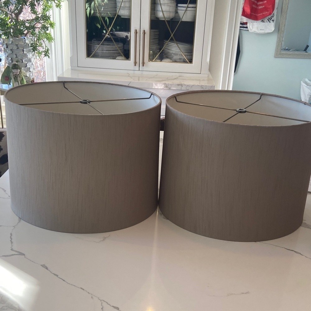 Linen Texture Contemporary Drum Lamp Shades. Measures 15” diameter.